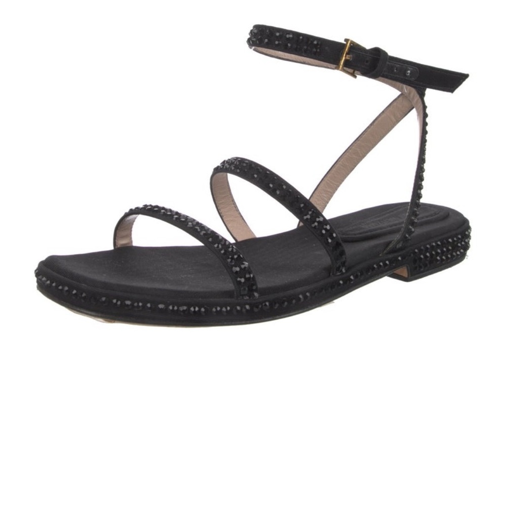 Stuart Weitzman Crystal Embellish Black Strappy Sandals